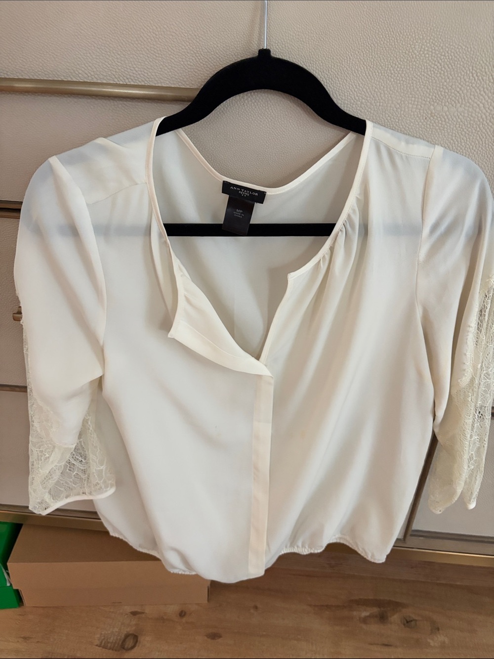 Ann Taylor Ivory Lace-Sleeve Blouse